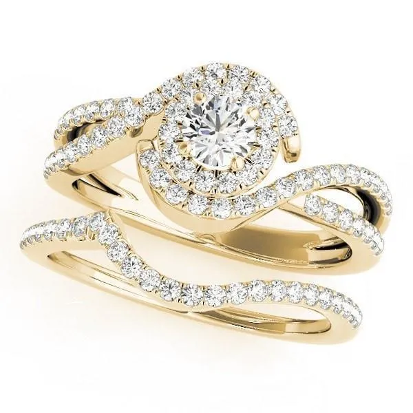 Leonie Round Center Stone Split Bypass Shank Halo Engagement Ring