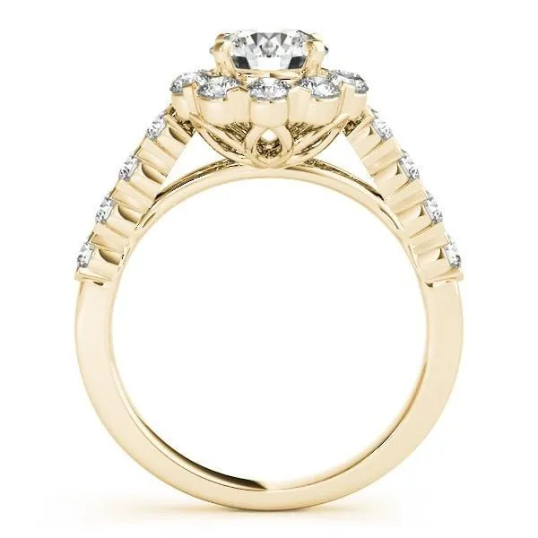 Leslie Round Center Stone Diamond Halo Shared Half-Bezel Setting Filigree Basket Engagement Ring