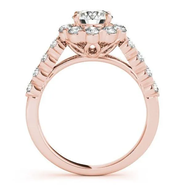 Leslie Round Center Stone Diamond Halo Shared Half-Bezel Setting Filigree Basket Engagement Ring