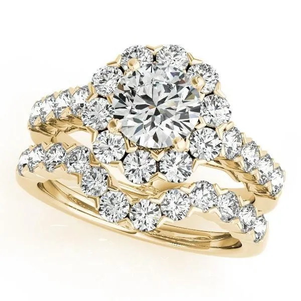 Leslie Round Center Stone Diamond Halo Shared Half-Bezel Setting Filigree Basket Engagement Ring