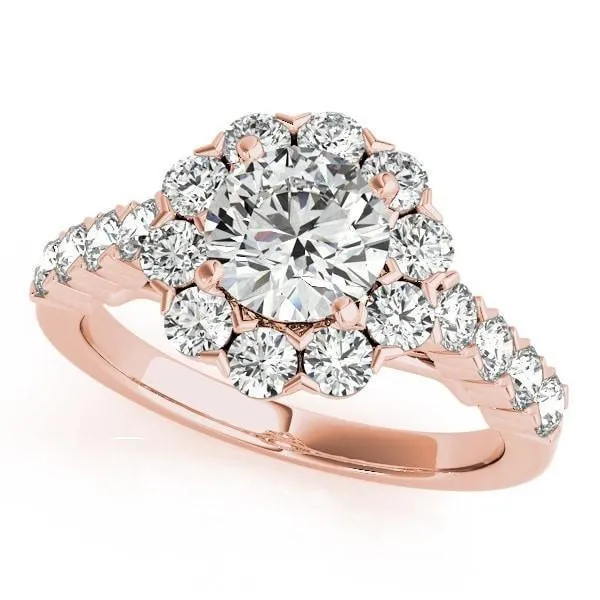 Leslie Round Center Stone Diamond Halo Shared Half-Bezel Setting Filigree Basket Engagement Ring