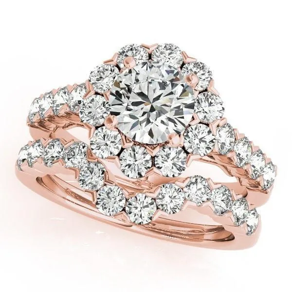 Leslie Round Center Stone Diamond Halo Shared Half-Bezel Setting Filigree Basket Engagement Ring