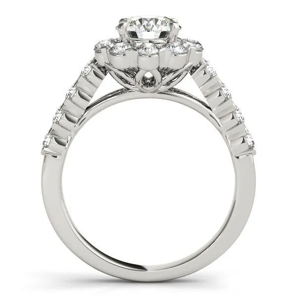 Leslie Round Center Stone Diamond Halo Shared Half-Bezel Setting Filigree Basket Engagement Ring