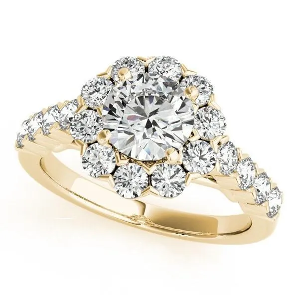 Leslie Round Center Stone Diamond Halo Shared Half-Bezel Setting Filigree Basket Engagement Ring