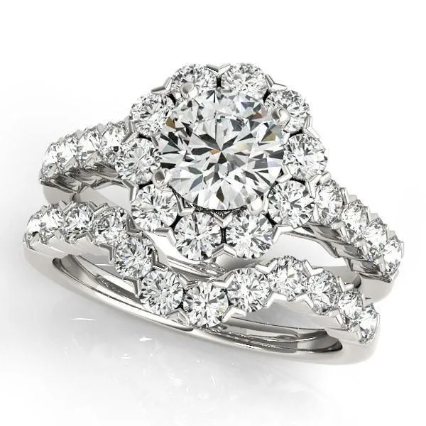 Leslie Round Center Stone Diamond Halo Shared Half-Bezel Setting Filigree Basket Engagement Ring