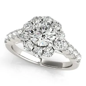 Leslie Round Center Stone Diamond Halo Shared Half-Bezel Setting Filigree Basket Engagement Ring