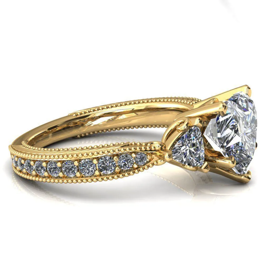Liah Heart Moissanite Side Trillion Milgrain Shank Diamond Ring