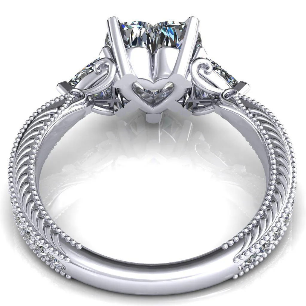 Liah Heart Moissanite Side Trillion Milgrain Shank Diamond Ring