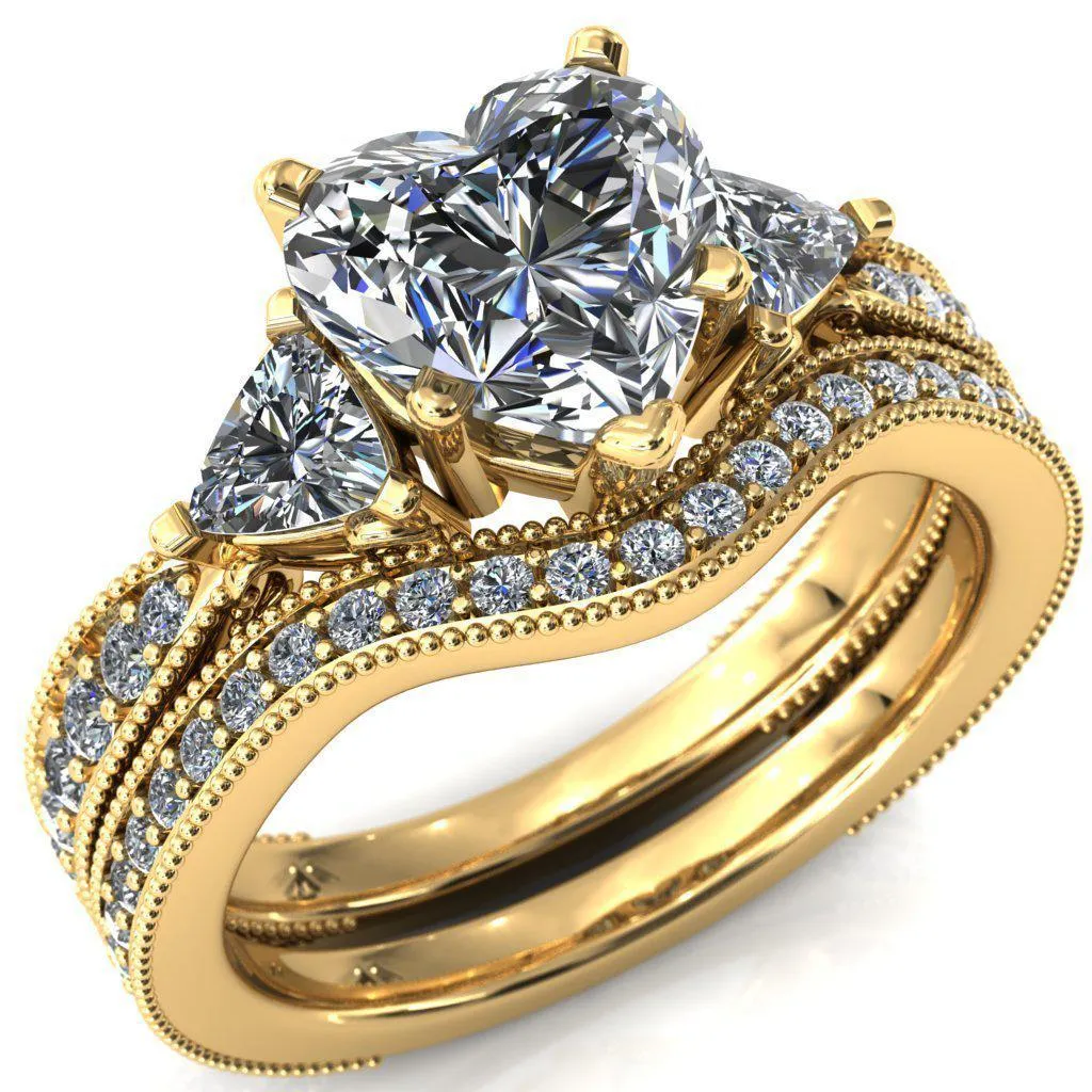 Liah Heart Moissanite Side Trillion Milgrain Shank Diamond Ring