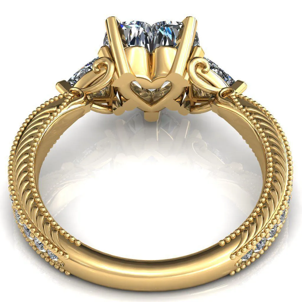 Liah Heart Moissanite Side Trillion Milgrain Shank Diamond Ring
