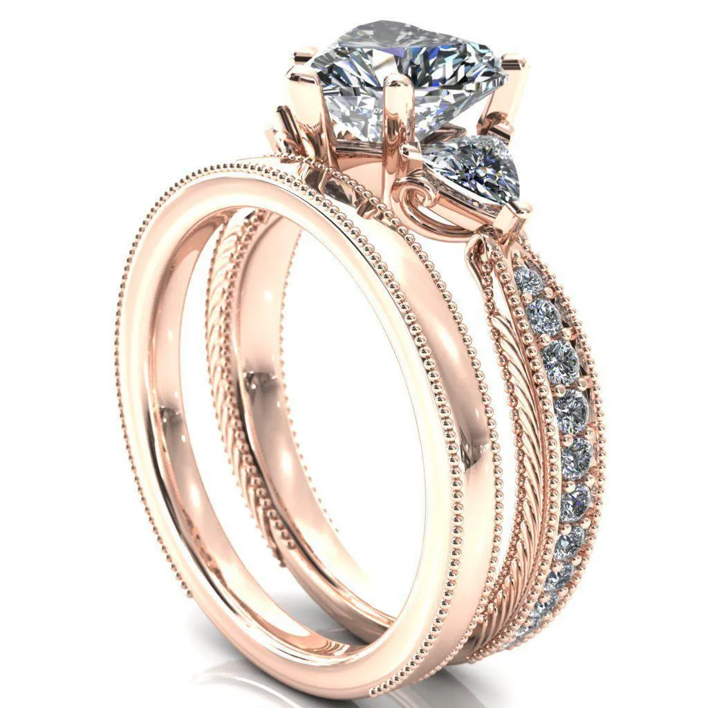 Liah Heart Moissanite Side Trillion Milgrain Shank Diamond Ring