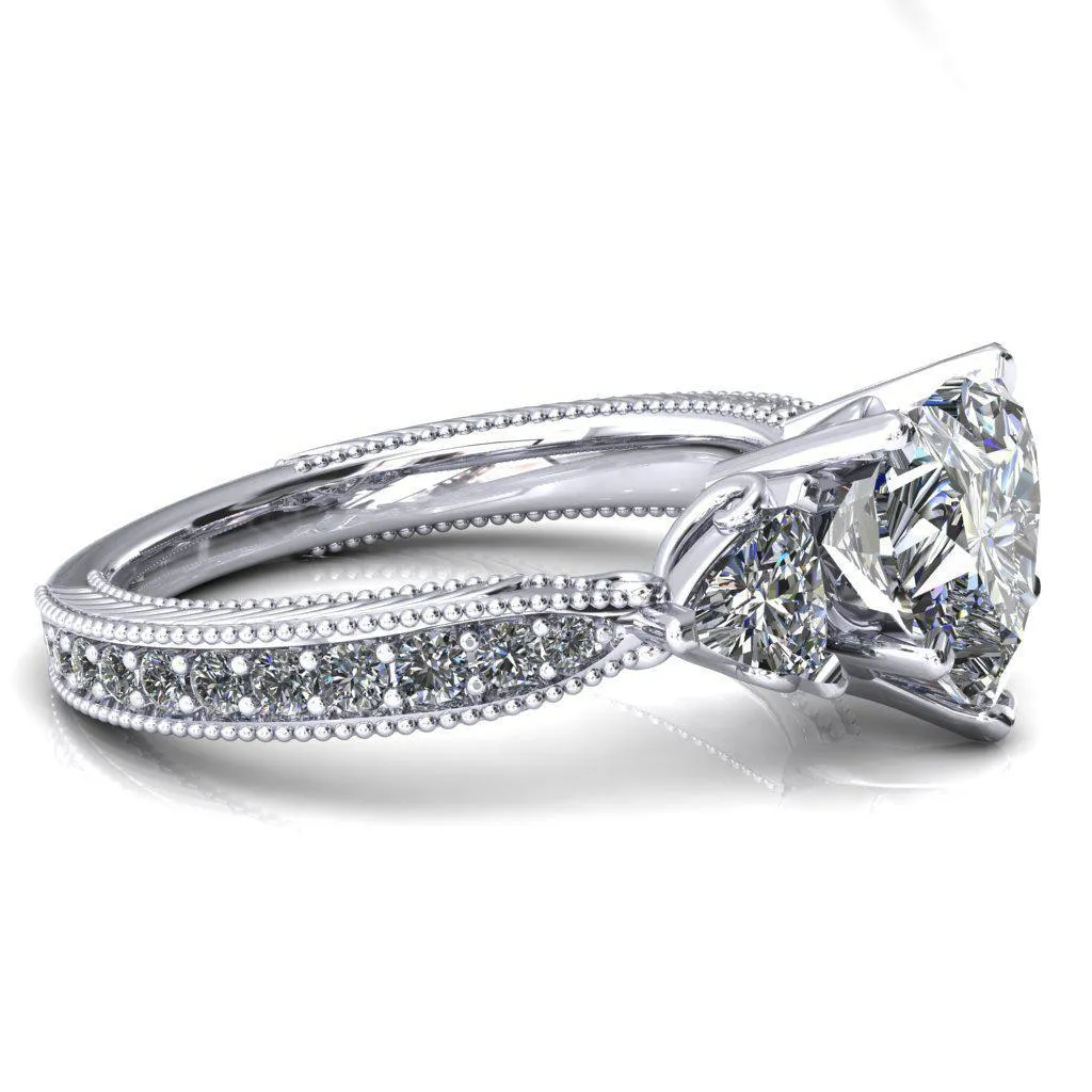 Liah Heart Moissanite Side Trillion Milgrain Shank Diamond Ring