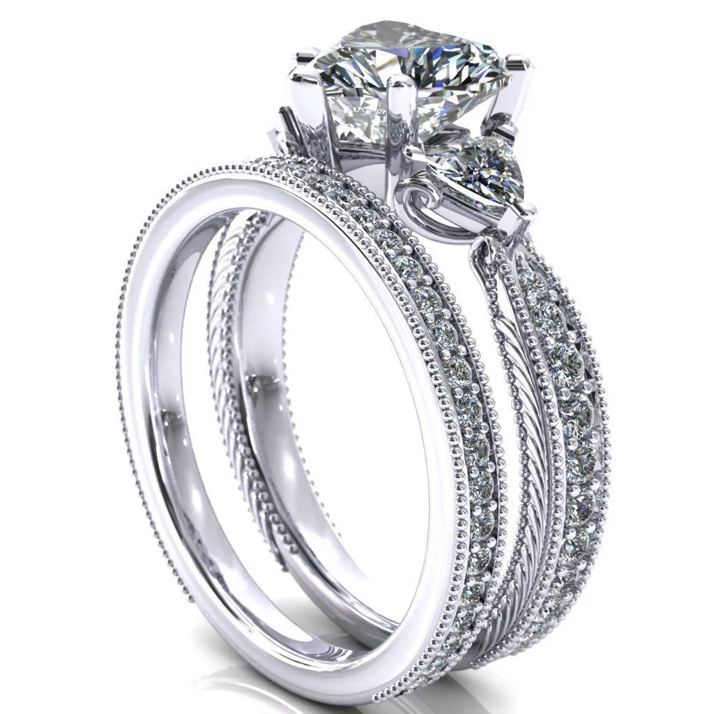 Liah Heart Moissanite Side Trillion Milgrain Shank Diamond Ring