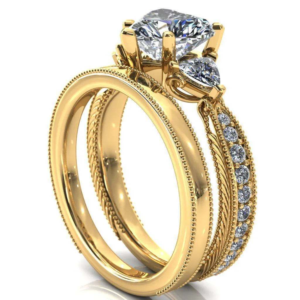 Liah Heart Moissanite Side Trillion Milgrain Shank Diamond Ring