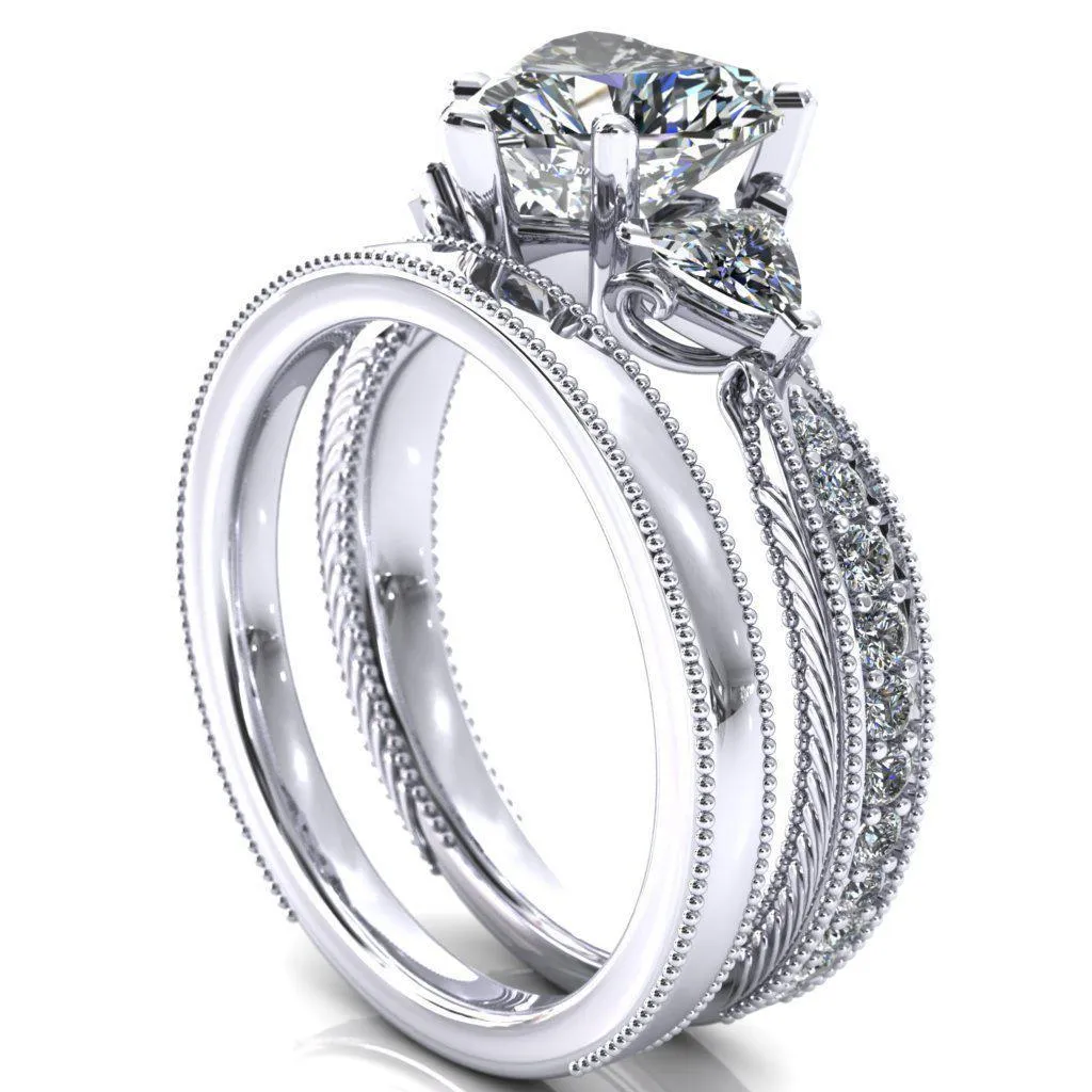 Liah Heart Moissanite Side Trillion Milgrain Shank Diamond Ring