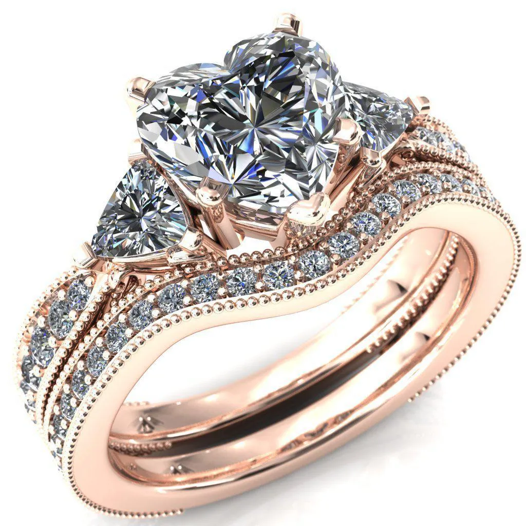 Liah Heart Moissanite Side Trillion Milgrain Shank Diamond Ring
