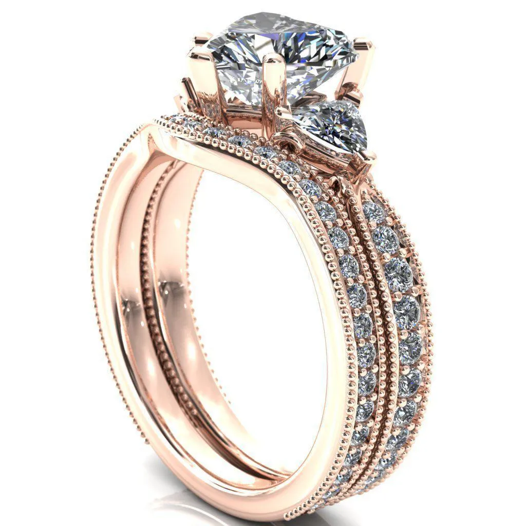 Liah Heart Moissanite Side Trillion Milgrain Shank Diamond Ring