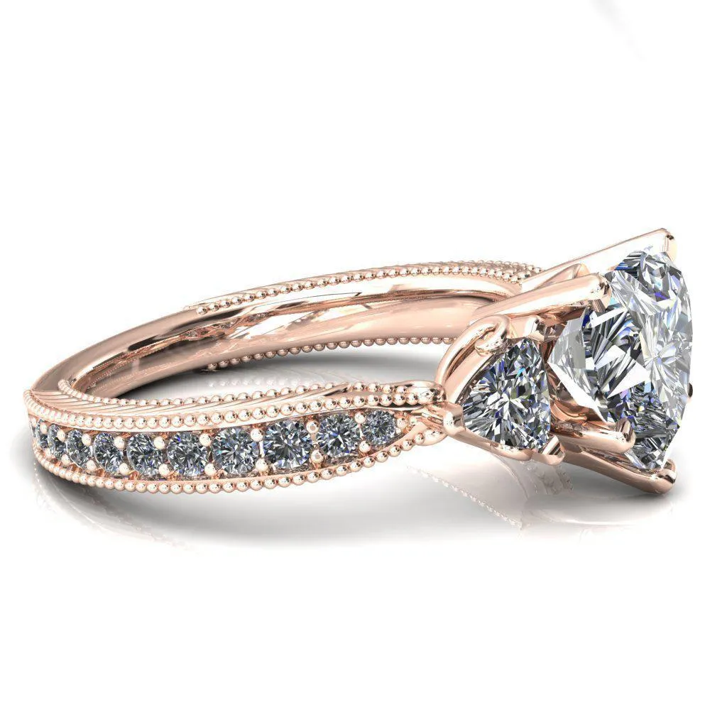 Liah Heart Moissanite Side Trillion Milgrain Shank Diamond Ring