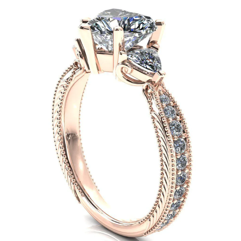 Liah Heart Moissanite Side Trillion Milgrain Shank Diamond Ring