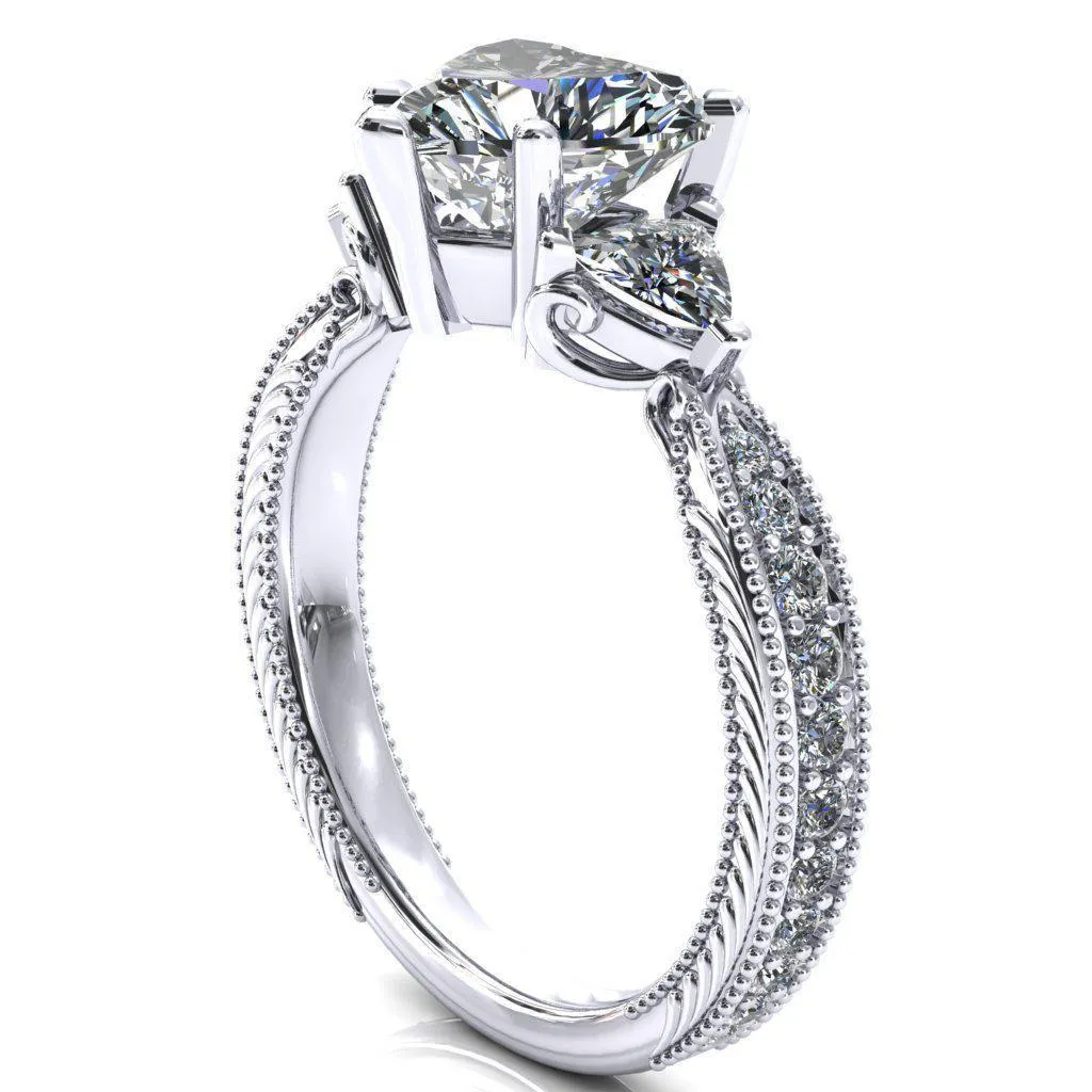 Liah Heart Moissanite Side Trillion Milgrain Shank Diamond Ring