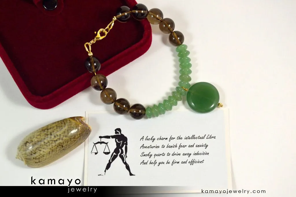 LIBRA BRACELET - Green Aventurine Pendant and Smoky Quartz Beads