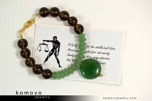 LIBRA BRACELET - Green Aventurine Pendant and Smoky Quartz Beads
