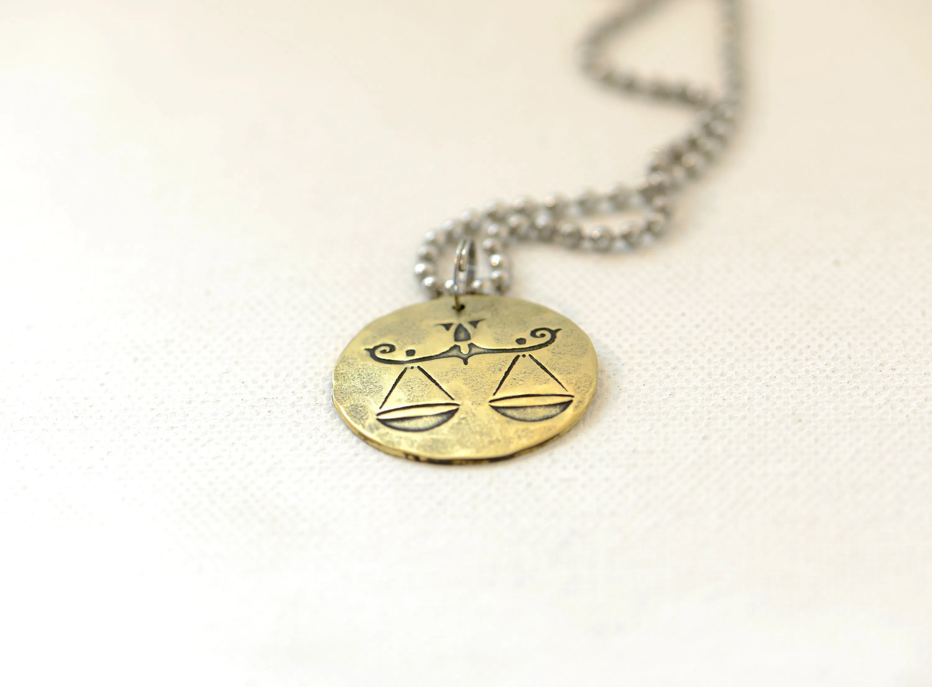 Libra Zodiac Brass Disc Necklace