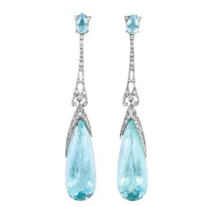 Light Blue Crystal & Silver-Plated Art Deco Teardrop Earrings