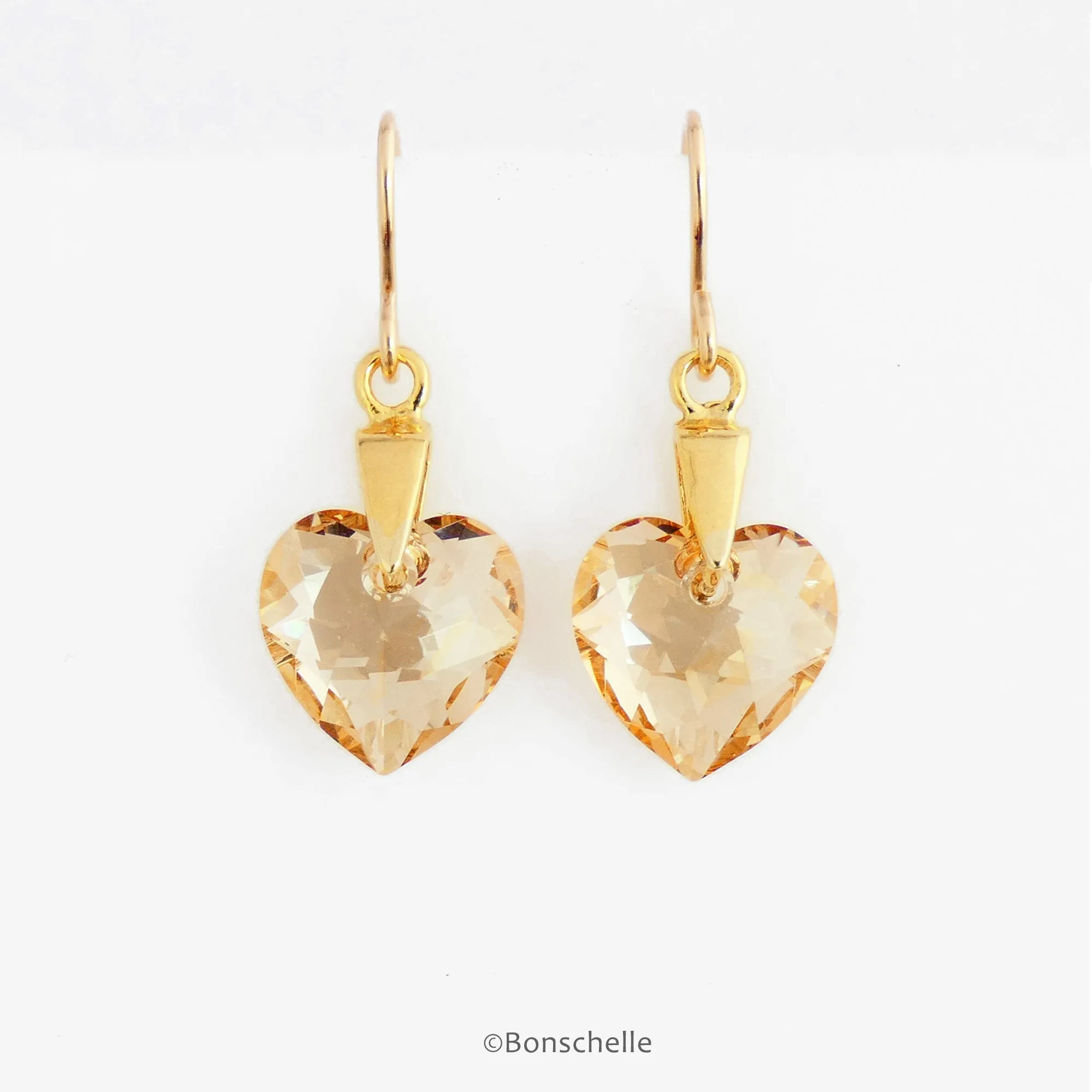 Light Bronze Crystal Heart Earrings