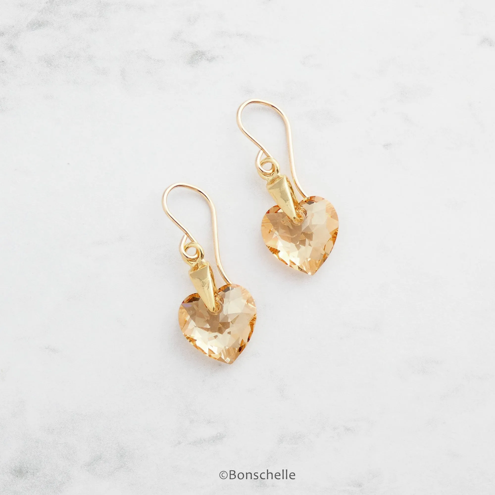 Light Bronze Crystal Heart Earrings