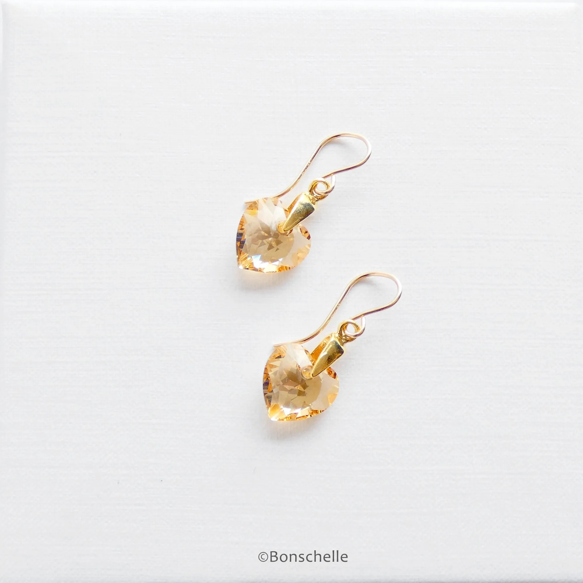 Light Bronze Crystal Heart Earrings
