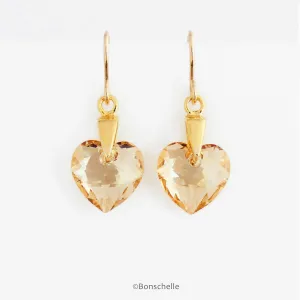 Light Bronze Crystal Heart Earrings