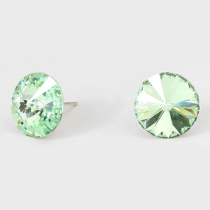 Light Green Small Round Crystal Stud Earrings | 15mm = 0.59" | 114066