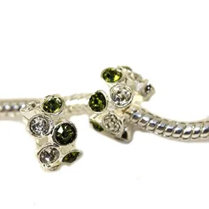 Light Green with Clear Crystals Charm European Bead Compatible for Most European Snake Chain Bracelet