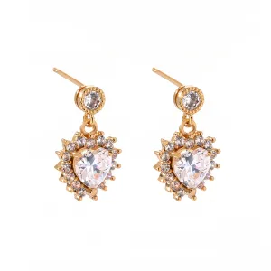 Light Pink Crystal & Cubic Zirconia Heart Drop Earrings