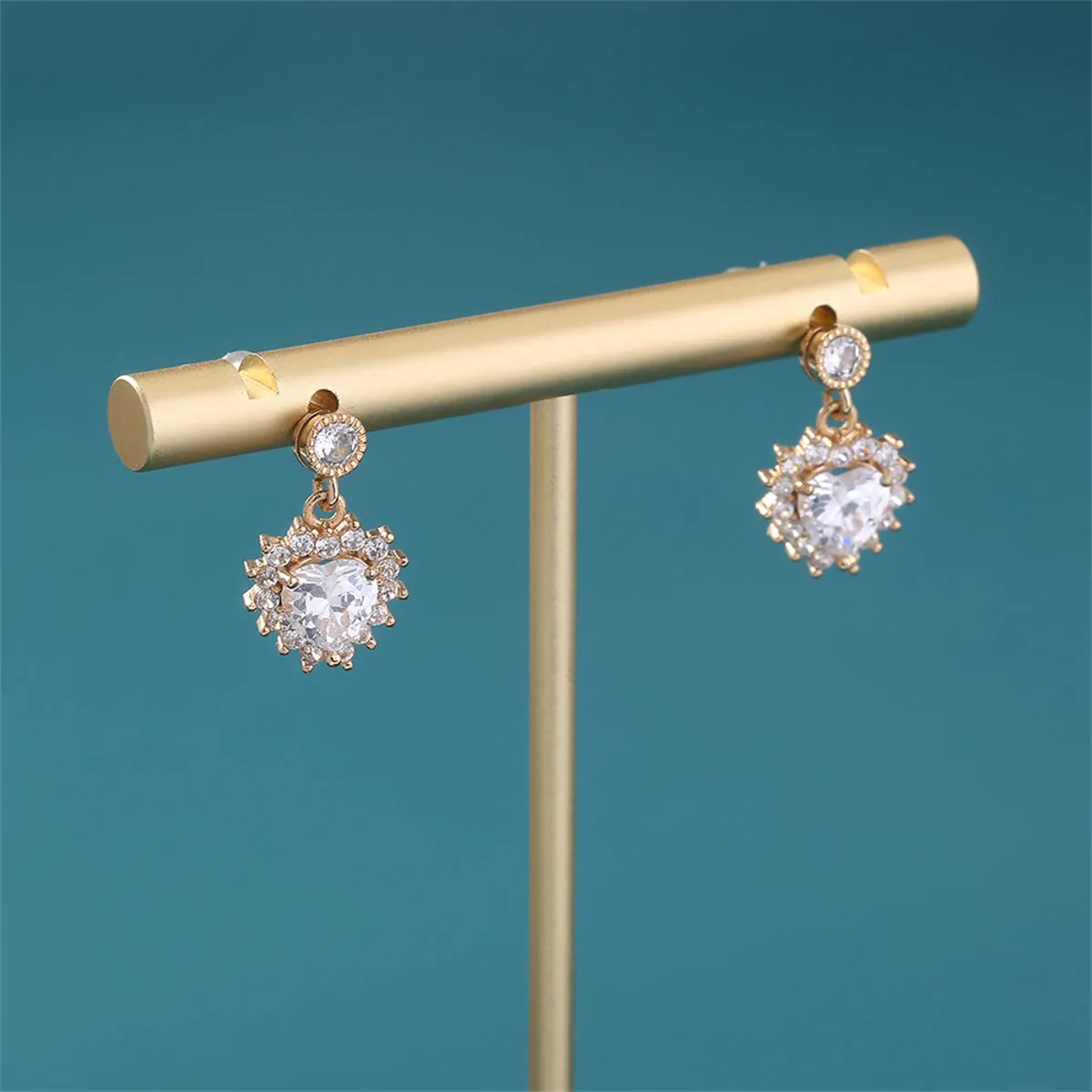 Light Pink Crystal & Cubic Zirconia Heart Drop Earrings