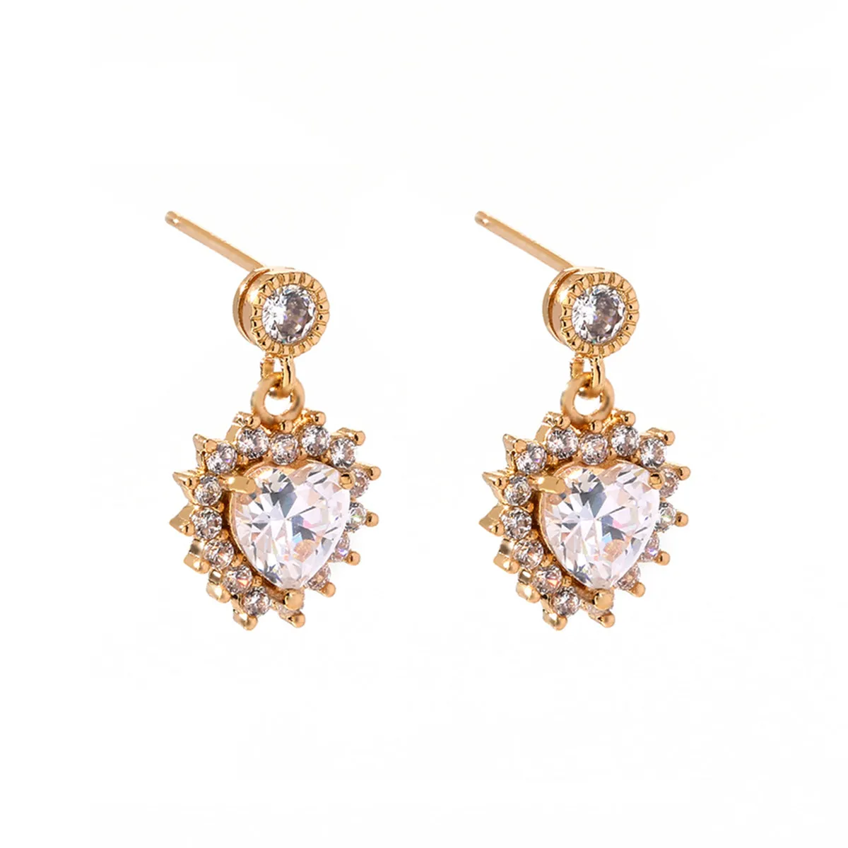 Light Pink Crystal & Cubic Zirconia Heart Drop Earrings