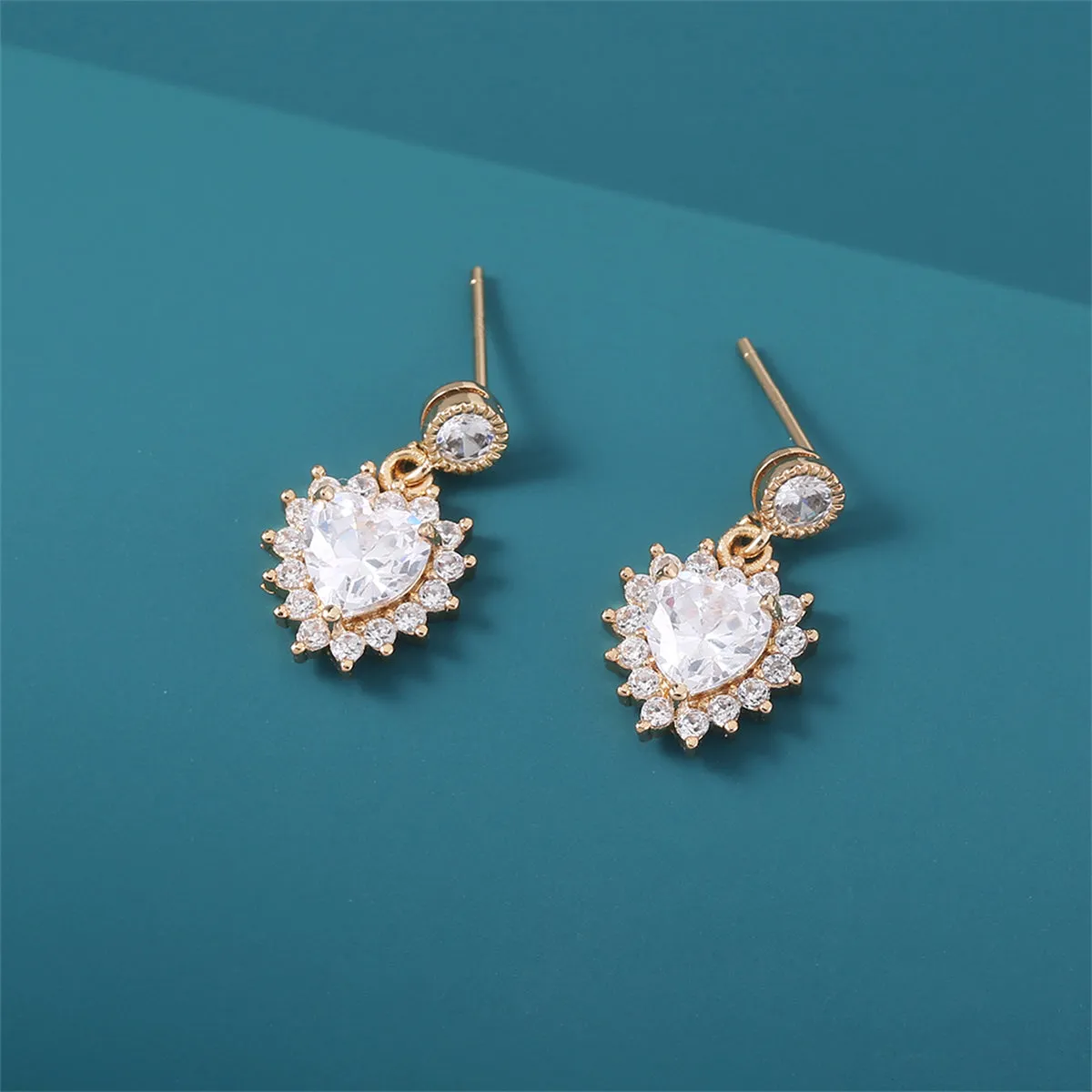 Light Pink Crystal & Cubic Zirconia Heart Drop Earrings
