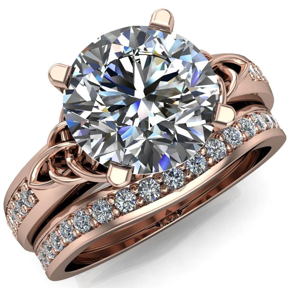 Lilith Round Center Stone Intertwined Shoulders Thick Band Half Eternity Ring