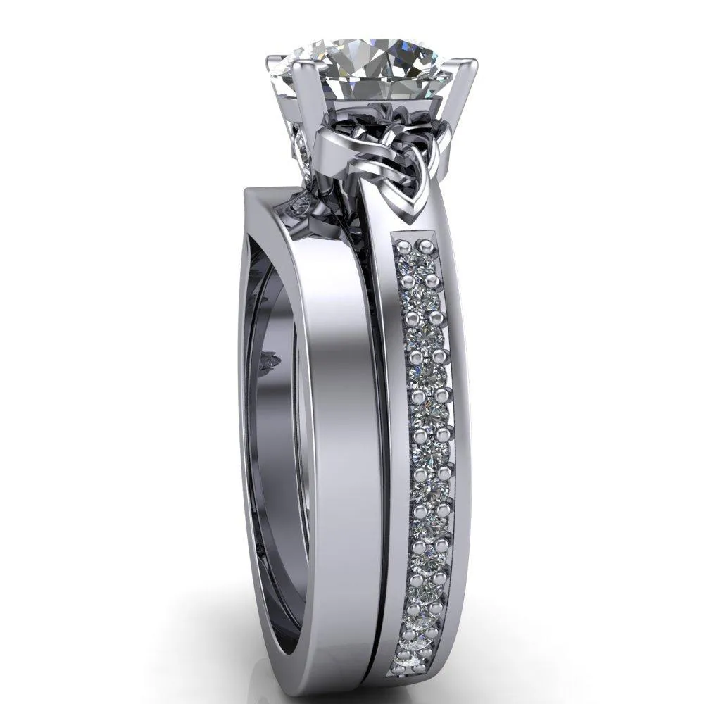 Lilith Round Center Stone Intertwined Shoulders Thick Band Half Eternity Ring
