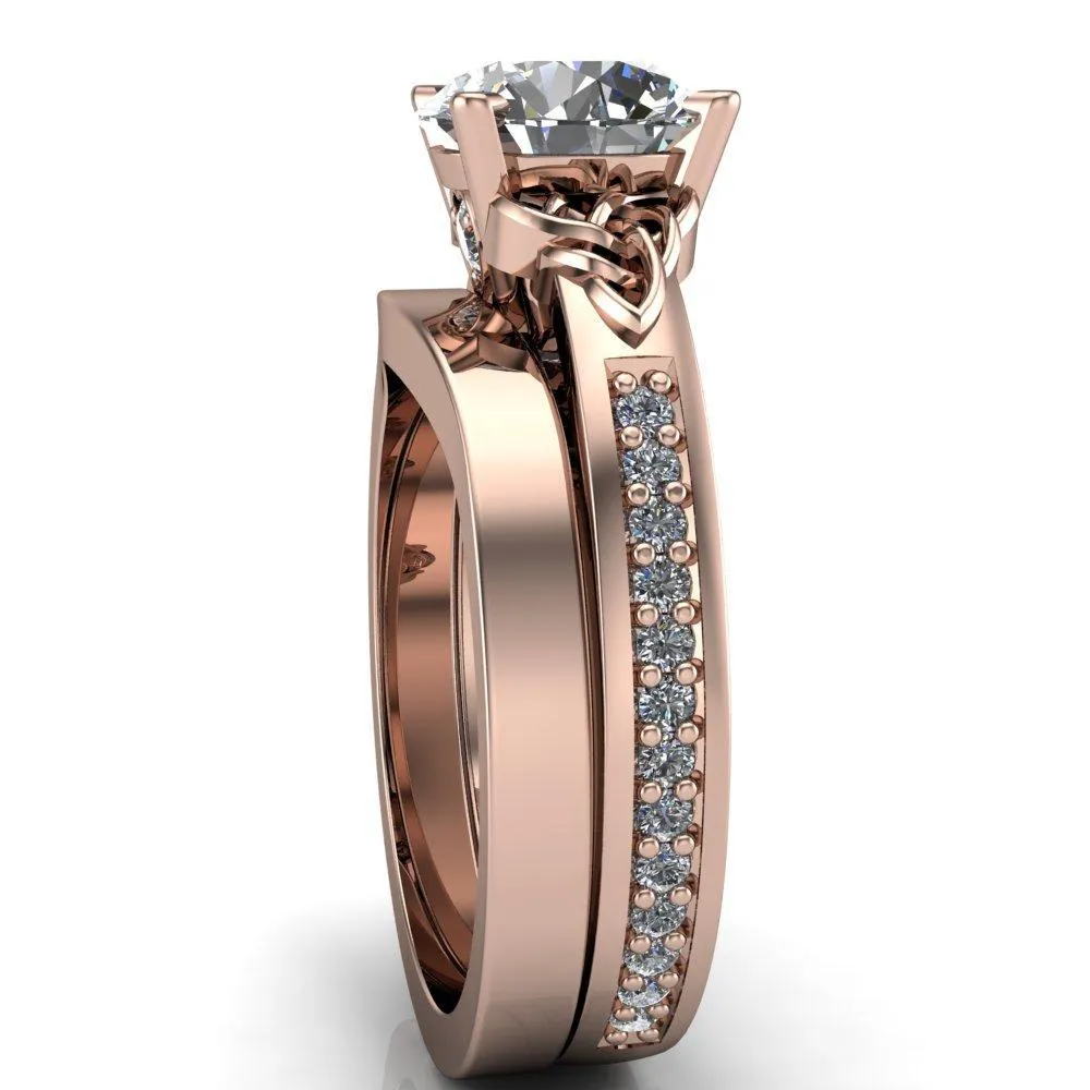 Lilith Round Center Stone Intertwined Shoulders Thick Band Half Eternity Ring