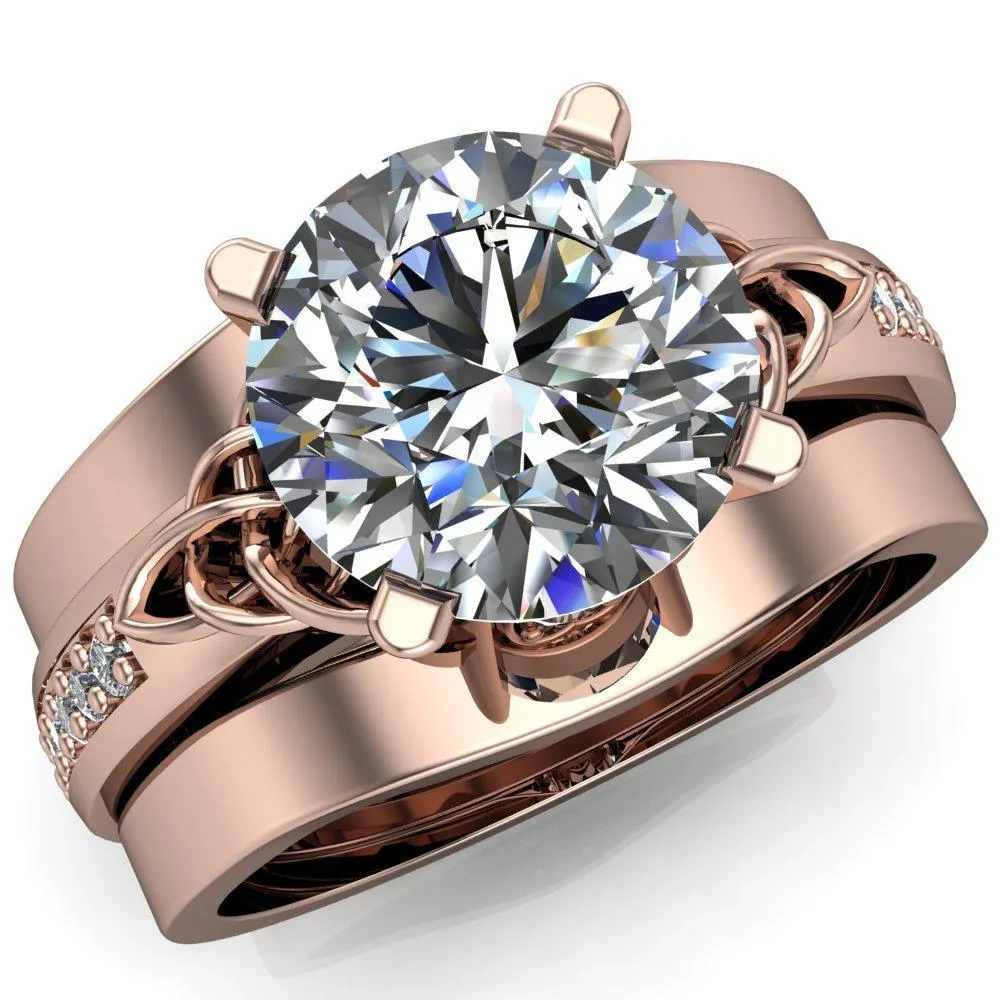 Lilith Round Center Stone Intertwined Shoulders Thick Band Half Eternity Ring