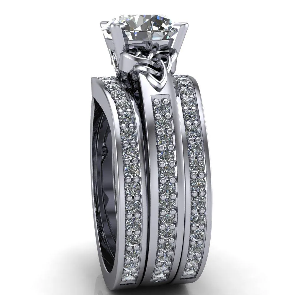 Lilith Round Center Stone Intertwined Shoulders Thick Band Half Eternity Ring