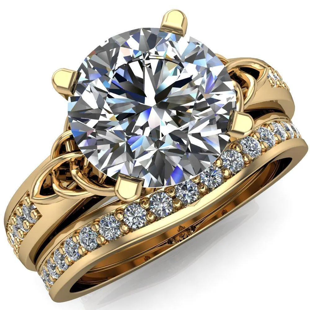Lilith Round Center Stone Intertwined Shoulders Thick Band Half Eternity Ring