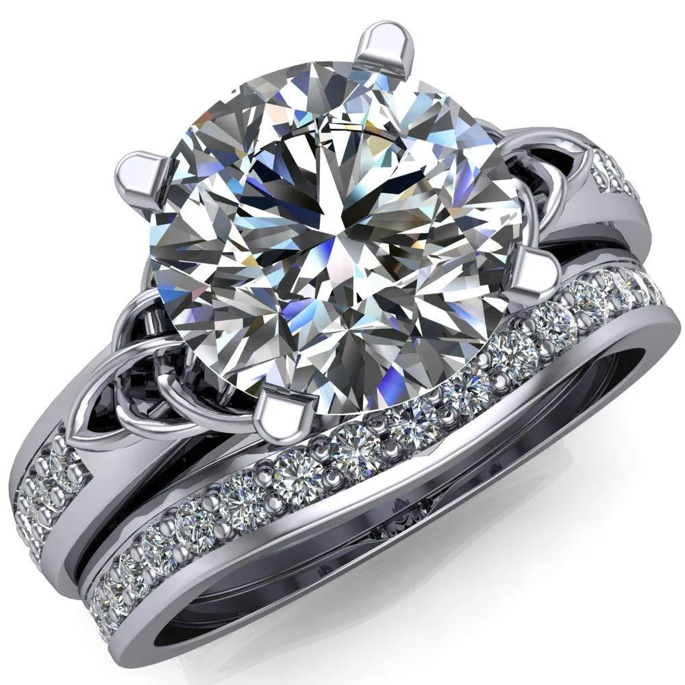 Lilith Round Center Stone Intertwined Shoulders Thick Band Half Eternity Ring