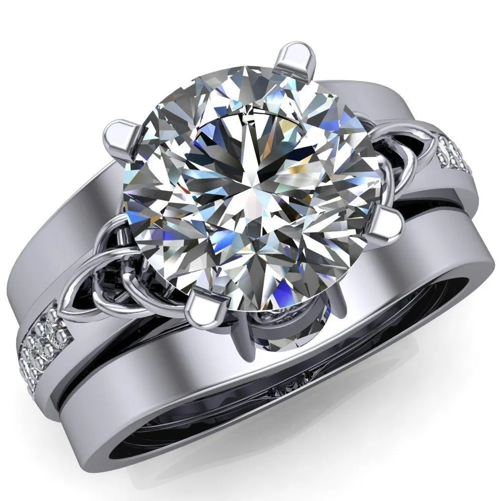 Lilith Round Center Stone Intertwined Shoulders Thick Band Half Eternity Ring