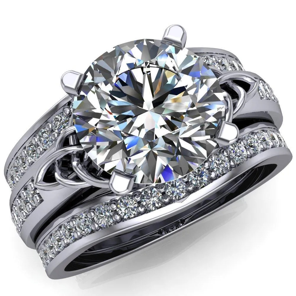 Lilith Round Center Stone Intertwined Shoulders Thick Band Half Eternity Ring