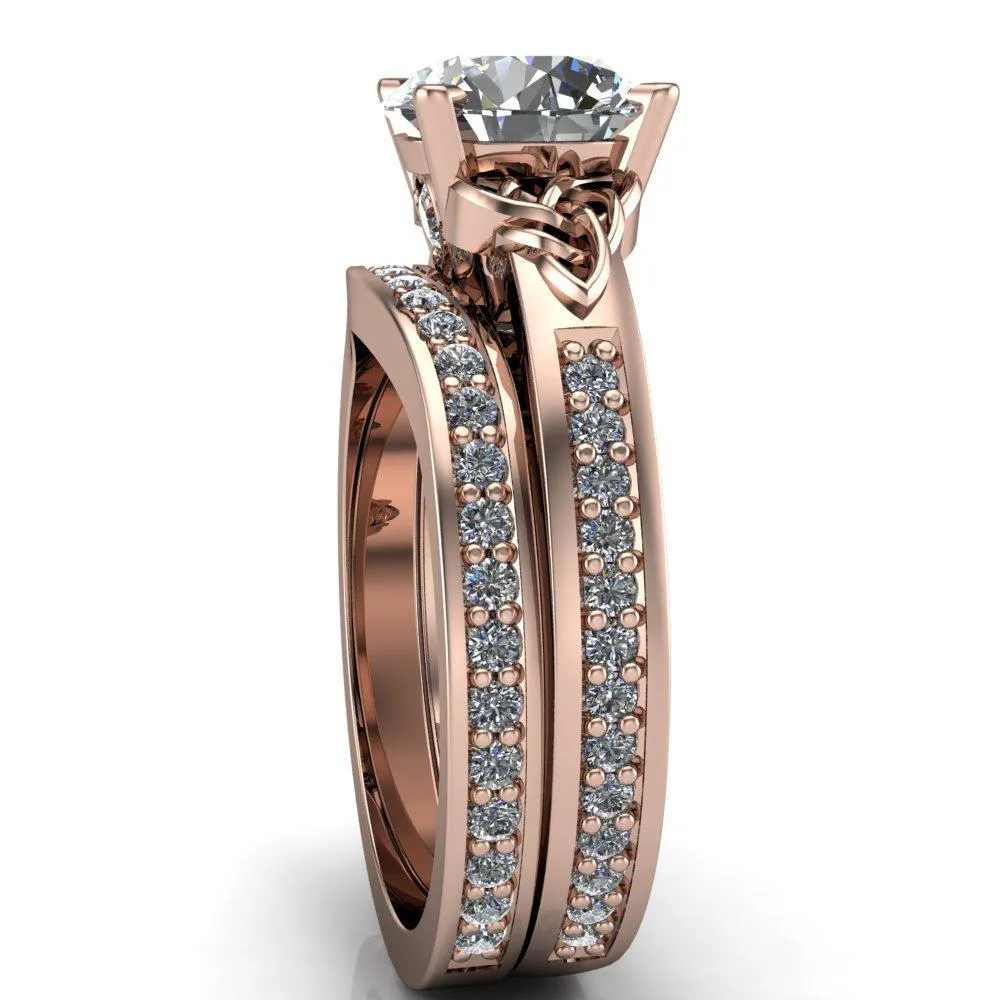 Lilith Round Center Stone Intertwined Shoulders Thick Band Half Eternity Ring