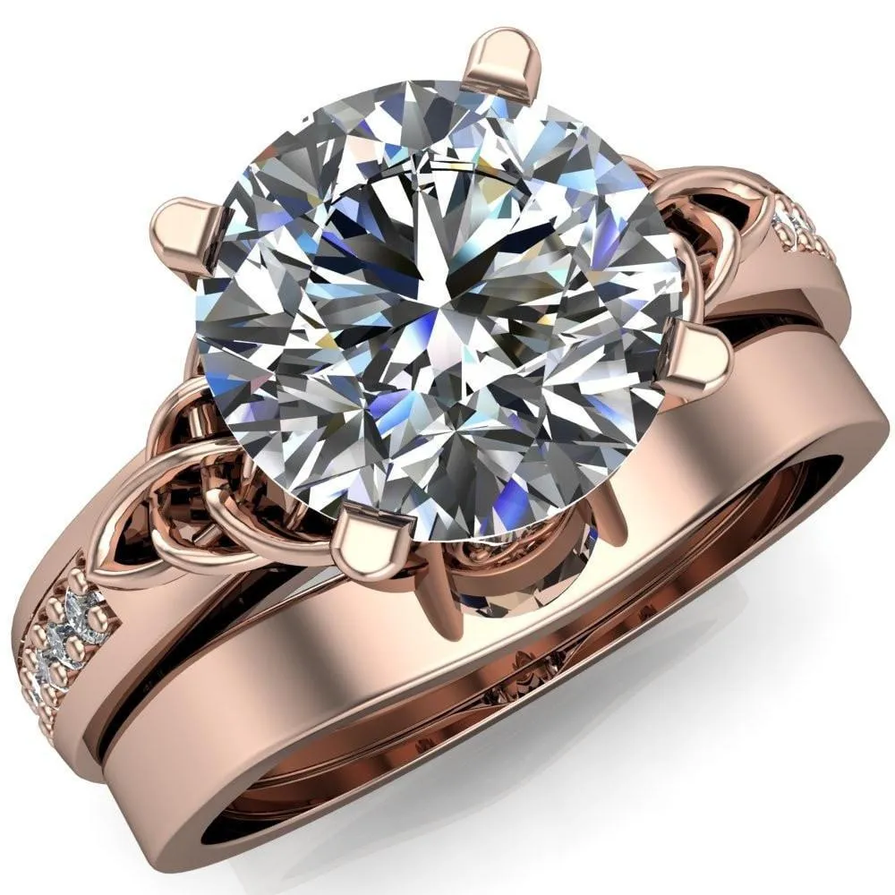 Lilith Round Center Stone Intertwined Shoulders Thick Band Half Eternity Ring