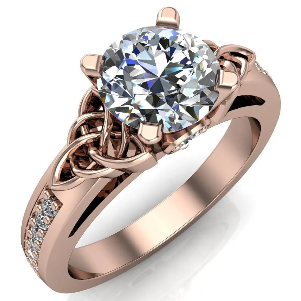 Lilith Round Center Stone Intertwined Shoulders Thick Band Half Eternity Ring